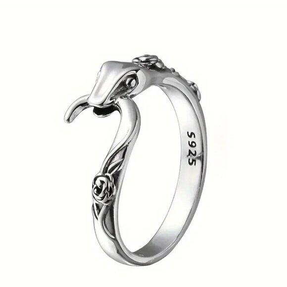 Sz 7 Snake Eating It's Tail Sterling Silver Ring Rose Accents NWT - Picture 3 of 3
